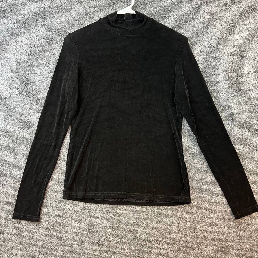 Hobby Horse Black Velvet Mock Neck Top Womens L Made in USA